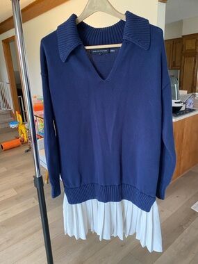 English Factory Navy V-Neck Collared Knit Sweater Dress